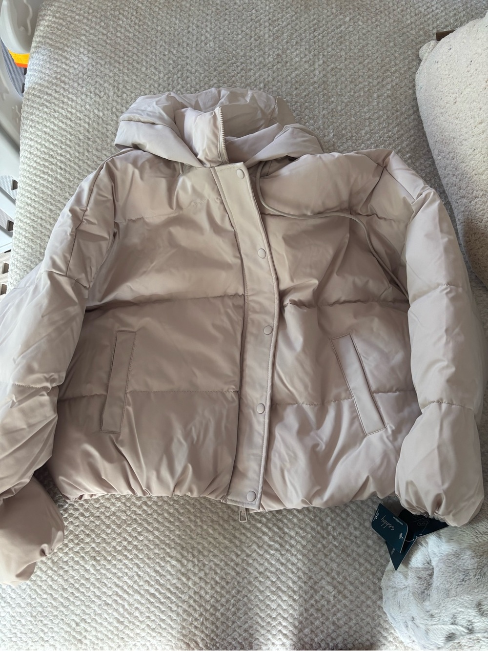 Sebby Light Beige Hooded Puffer Jacket